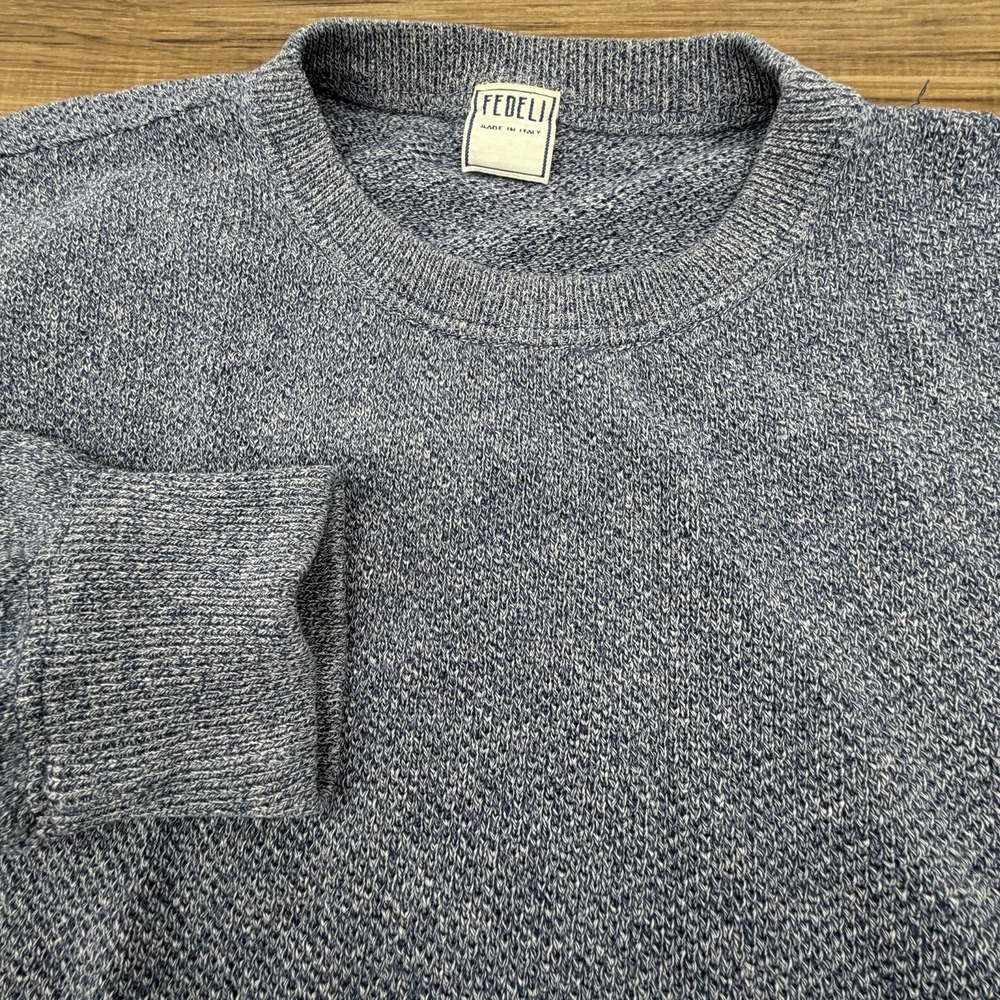 FEDELI Blue Woven‎ Mens Crewneck Sweater - XXL 2XL Cotton